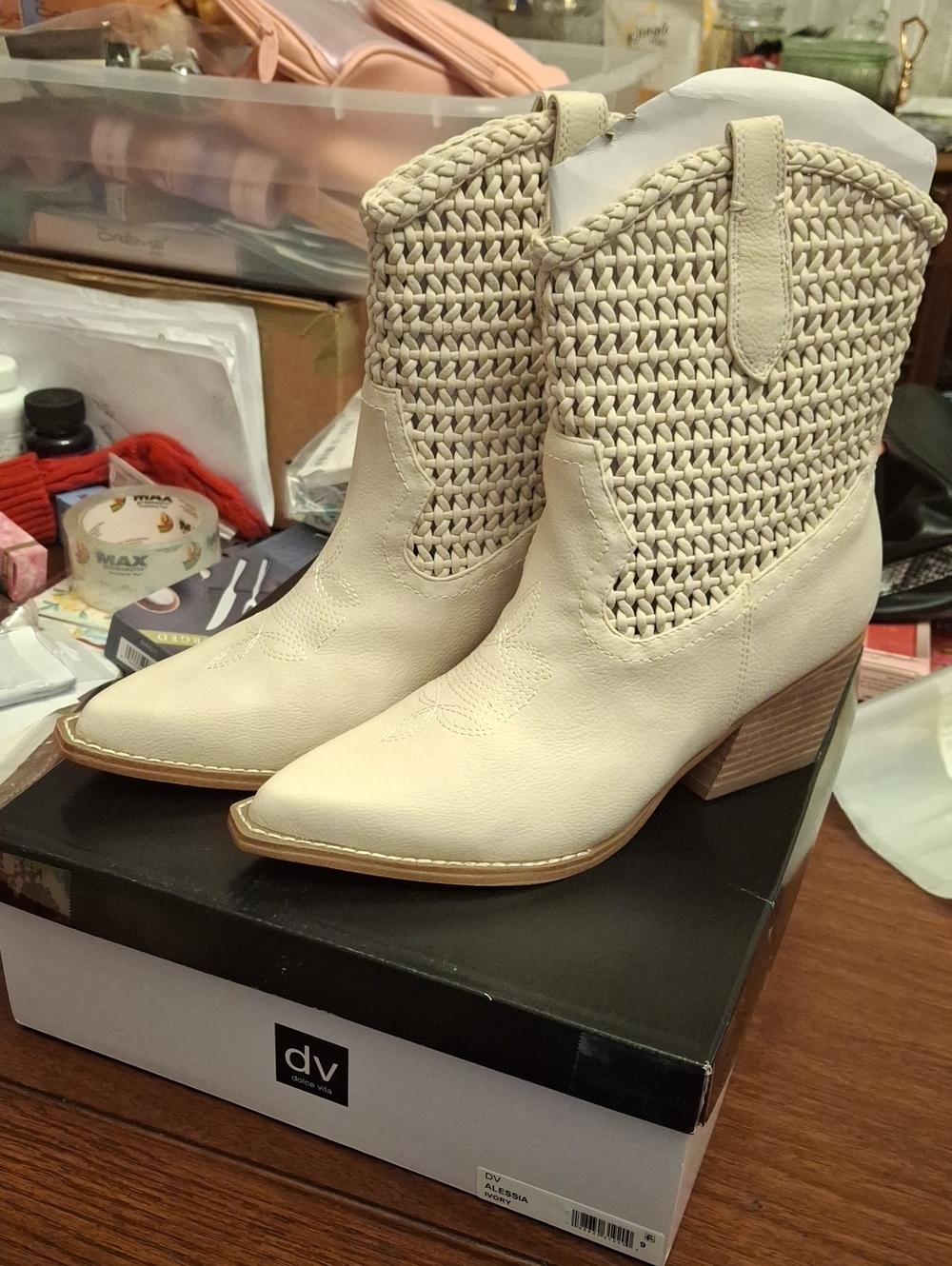 DV by Dolce Vita Alessia Woven Pull-On Cowboy Western Booties Sz 9 NWT